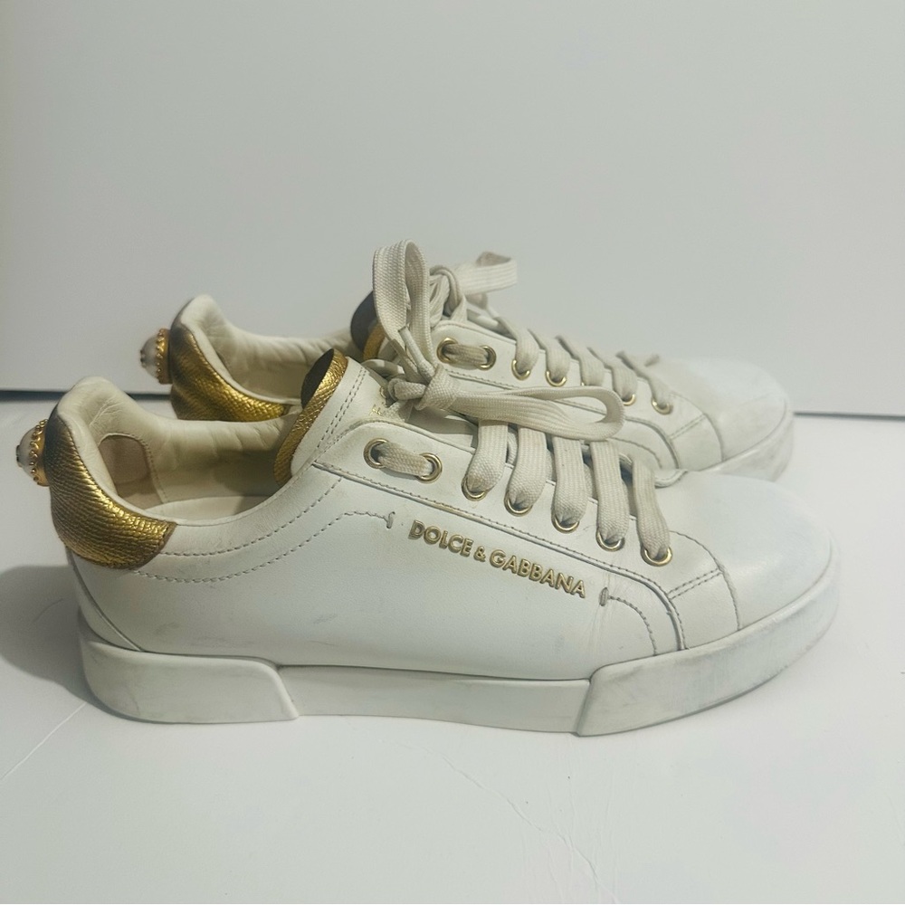 Dolce & Gabbana White Sneakers with Gold Details